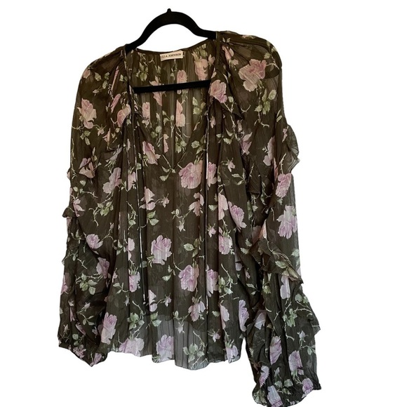 Ulla Johnson Azalea Floral Blouse Designer Ruffled Sheer Flowing 100% Silk - Picture 8 of 16